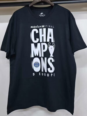 2025 PSG Black Champion High Quality Casual T-Shirt 黑圆领