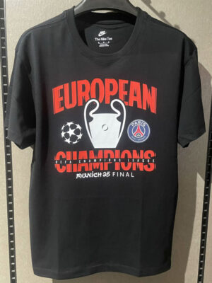 2025 PSG Black Champions High Quality Casual T-Shirt 黑圆领