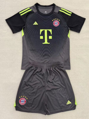 25-26 Bayern Black Goalkeeper Kids Soccer Jersey (绿标)