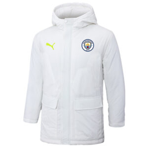 24-25 Man City White Hooded Windbreaker Fabric Cotton Coat #G240(绿彪标)
