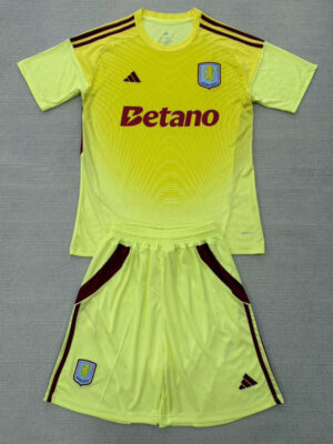 25-26 Aston Villa Yellow Goalkeeper Kids Soccer Jersey