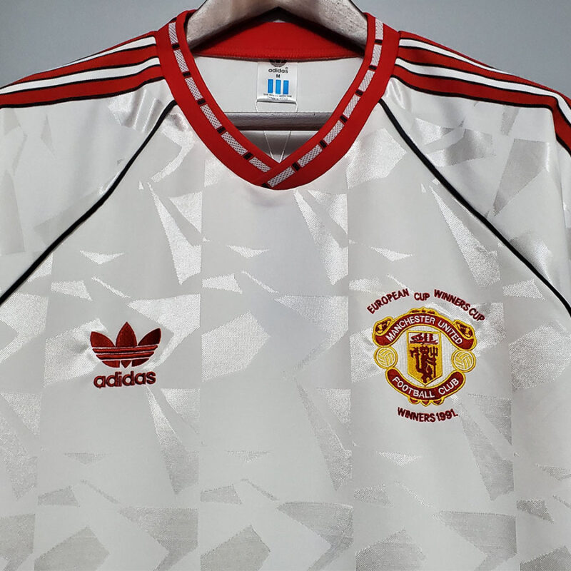 1991-1992 Man Utd Away White Retro Soccer Jersey - Image 3