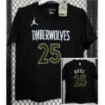 T181 Timberwolves ROSE #25 Black High Quality Casual T-Shirt