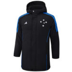 24-25 Cruzeiro Black Hooded Windbreaker Fabric Cotton Coat #G215